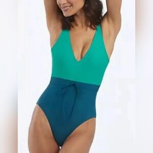 Summersalt The Tie-Waist Backflip Swim Suit Seaweed Sea Glass Size 16 NWT